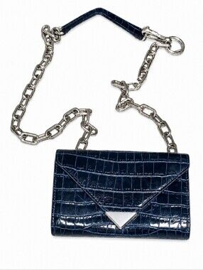 ALEXANDER WANG | Blue Croc Embossed Leather Crossbody Mini Bag / Chain Wallet